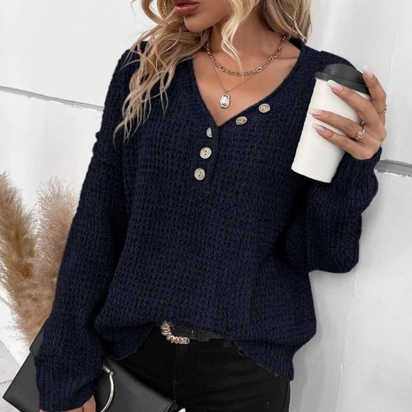 Navy Blue Casual Womens Sweater - Picture 5 of 5